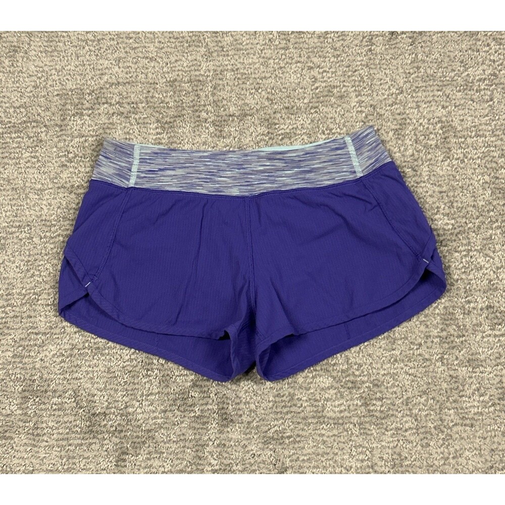 Ivivva Lululemon Speed Up Shorts Girls 12 Purple Lined Zip Pocket Drawstring